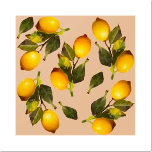 Seamless pattern with lemons and leaves Posters and Art